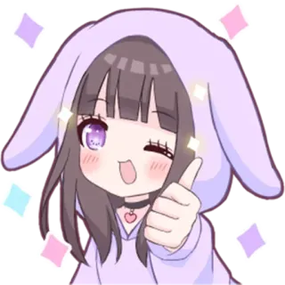 👍 Anime, Fille, Lapin, Sweat à capuche, Mignon, Étincelle telegram sticker