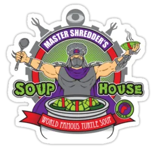🍜 Shredder Teenage Mutant Ninja Turtles MASTER SHREDDER'S SOUP HOUSE WORLD FAMOUS TURTLE SOUP zuppa, TMNT, ninja, tartaruga, shredder, cartoni animati, cibo telegram sticker