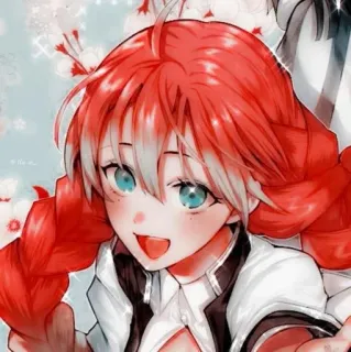 💕 anime, cartoon, girl, red hair, blue eyes, cute, smiling telegram sticker