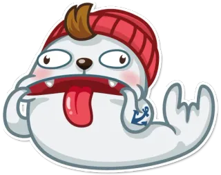 😝 anjing laut, kartun, lucu, binatang, imut, lidah, tato whatsapp sticker