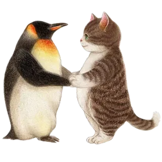 ❤️ 펭귄, 고양이, 우정, 동물, 귀여운 telegram sticker