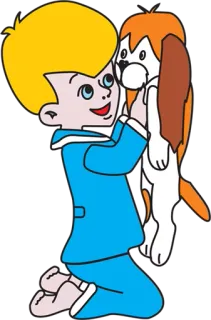 🤗 menino, cachorro, desenho animado, criança, ilustração, animal de estimação, fofo telegram sticker