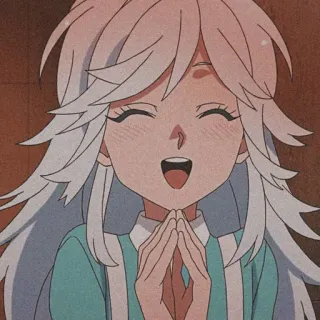 🥯 anime, garota, feliz, sorriso, fofa, cabelo branco telegram sticker