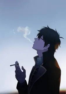 🚬 Anime, Fumo, Sigaretta, Uomo, capelli scuri telegram sticker