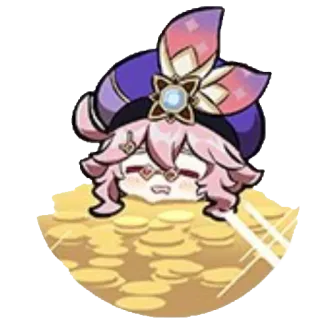 🔖 Layla Genshin Impact วิดีโอเกม, ตัวละคร, เลย์ลา, ง่วง, ทอง, เหนื่อย, จิบิ telegram sticker