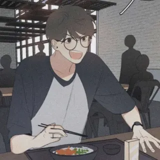 🧸 homme, manger, nourriture, asiatique, baguettes, repas, dessin animé, animé telegram sticker
