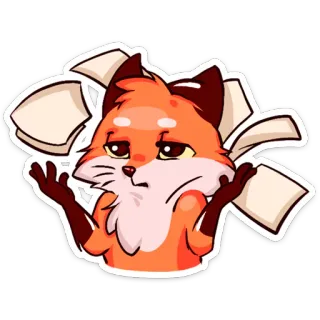 😤 лиса, бумаги, в замешательстве, животное, млекопитающее, оранжевый whatsapp sticker