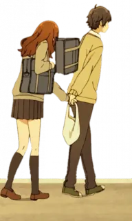 🚶‍♀ Anime, Casal, Caminhando, Uniforme escolar, Mochila telegram sticker