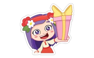 🎁 chica, regalo, lazo, lindo, dibujos animados whatsapp sticker