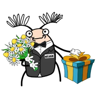 💐 MR. ZOUK dessin animé, insecte, fleurs, cadeau, nœud papillon, smoking telegram sticker