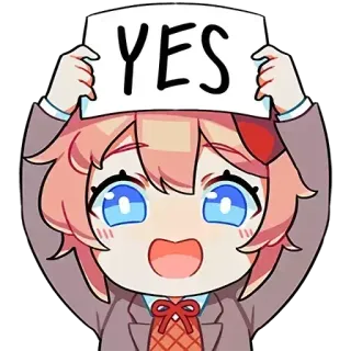 👍 Sayori Doki Doki Literature Club! YES 动漫, 贴纸, 纱世里, 是, DDLC, 心跳文学俱乐部 whatsapp sticker