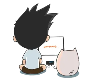 🖥 LOADING... memuat, komputer, kucing, kartun, menunggu, internet, teknologi, lambat telegram sticker