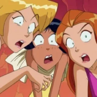 😱 Sam, Clover, Alex Totally Spies! animation, cartoon, worried, shocked, friends, spy telegram sticker