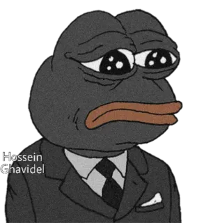 💼 Hossein Ghavidel Pepe, kikker, meme, verdrietig, pak, Hossein Ghavidel telegram sticker