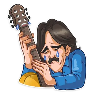 😢 悲しい, 泣く, ギター, 音楽, ミュージシャン, 感情的 telegram sticker