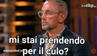 🤨 mi stai prendendo per il culo? italiano, ofensivo, pergunta, culinária, MasterChef telegram sticker