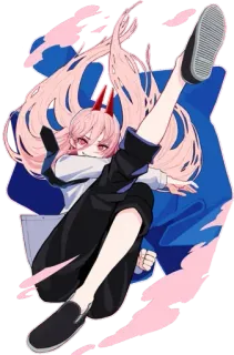 😈 Power Chainsaw Man anime, girl, character, pink hair, horns, demon telegram sticker