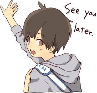 👋 See you later. anime, chłopak, machanie, do zobaczenia, kreskówka, powitanie telegram sticker