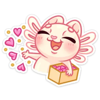 🩷 aksolotl, słodkie, serca, kreskówka, naklejka, kawaii whatsapp sticker