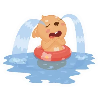 😭 anjing, menangis, kolam renang, kartun, sedih, pelampung, air, ilustrasi telegram sticker