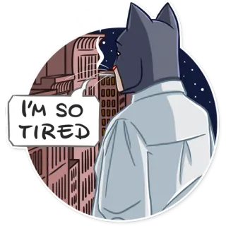 😒 I'M SO TIRED müde, Katze, Nacht, Cartoon, Stadt telegram sticker