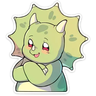 ⭐ dinosaure, tricératops, mignon, dessin animé, autocollant, vert telegram sticker