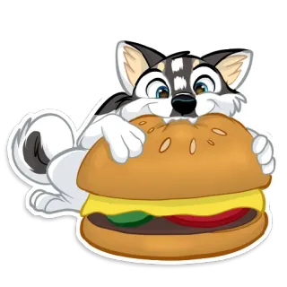 🍔 Husky, Cachorro, Desenho animado, Hambúrguer, Comida, Animal, Adesivo telegram sticker