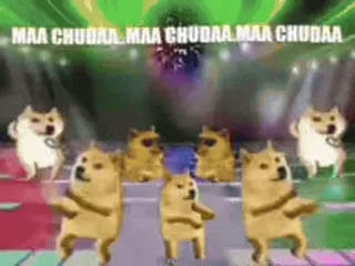 😇 MAA CHUDAA MAA CHUDAA MAA CHUDAA doge, tanzen, meme, lustig, tanzender Doge telegram sticker