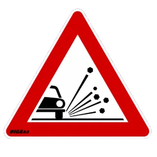 🚧 ostrzeżenie, znak, droga, żwir, samochód telegram sticker