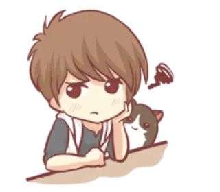 😕 desenho animado, menino, gato, fofo, kawaii telegram sticker
