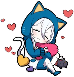 😽 Kreskówka, Anime, Chibi, Słodki, Kot, Serca, Kawaii, Ilustracja telegram sticker