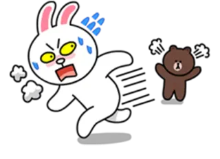 🏃 Cony, Brown Line Friends Line Friends, Кони, Браун, стикер, мультфильм, заяц, медведь, злой, расстроенный whatsapp sticker