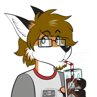 🥛 Фурри, Антро, Лис, Пьющий, Сода, Очки, Мультфильм telegram sticker