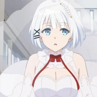 🍁 anime, garota, cabelo branco, olhos azuis, vestido telegram sticker