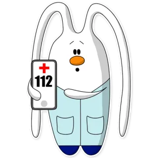 ☝ 112 экстренный случай, телефон, мультфильм, здоровье, заяц, медицинский telegram sticker