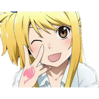 😜 Lucy Heartfilia Fairy Tail anime, fairy tail, lucy heartfilia, cartoon, sticker, anime girl, peace sign telegram sticker