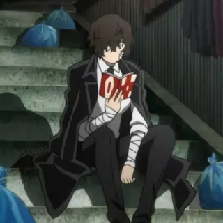 🥀 Osamu Dazai Bungo Stray Dogs anime, character, sitting, stairs, reading telegram sticker