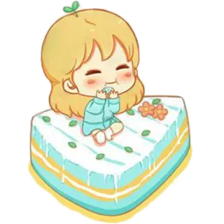 😋 Мультфильм, Девочка, Торт, Милый, Каваий telegram sticker