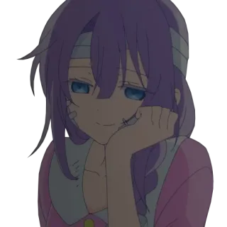 🥰 anime, girl, purple hair, bandage, cute, sad whatsapp sticker