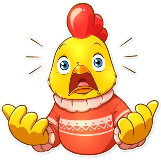 😱 ไก่, นก, การ์ตูน, สัตว์, เสื้อสเวตเตอร์, ตกใจ, อิโมจิ telegram sticker
