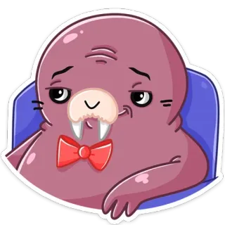 😎 Morse, Dessin animé, Autocollant, Animal, Personnage, Mignon, Nœud papillon telegram sticker