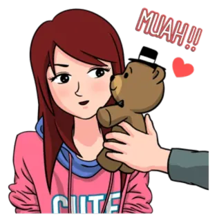 😚 MUAH!!! Cartone animato, Carino, Bacio, Amore, Cuore, Orsacchiotto, Ragazza whatsapp sticker