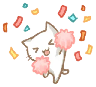 🎉 kucing, pemandu sorak, pom-pom, imut, perayaan, konfeti, kawaii, stiker telegram sticker