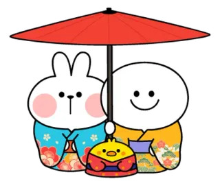 🐯 coniglio, pulcino, personaggi, ombrello, carino, illustrazione, animale telegram sticker