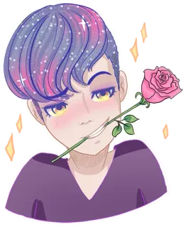 🌹 动漫, 玫瑰, 数字艺术, 卡通, 插画 telegram sticker