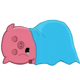 😴 돼지, 슬픈, 우는, 담요, 베개, 분홍색, 파란색 telegram sticker