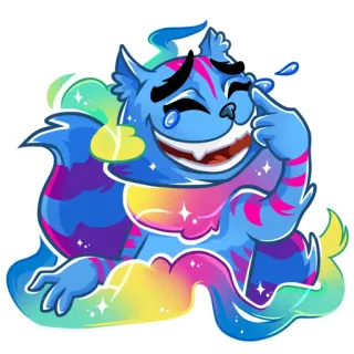 😂 gato, chorando, arco-íris, lágrimas, desenho animado, feliz, brilhos telegram sticker