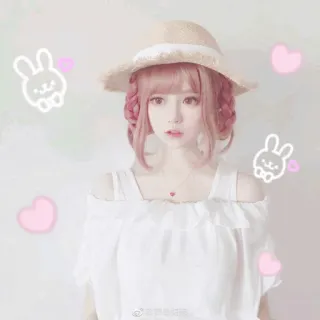 🍓 woman, cute, pink hair, hat, hearts, bunny, portrait, girl telegram sticker