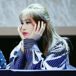⏳ woman, korean, striped shirt, portrait whatsapp sticker