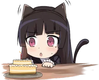 😮 Anime, Gadis kucing, Lucu, Kawaii, Ulang tahun, Kue telegram sticker